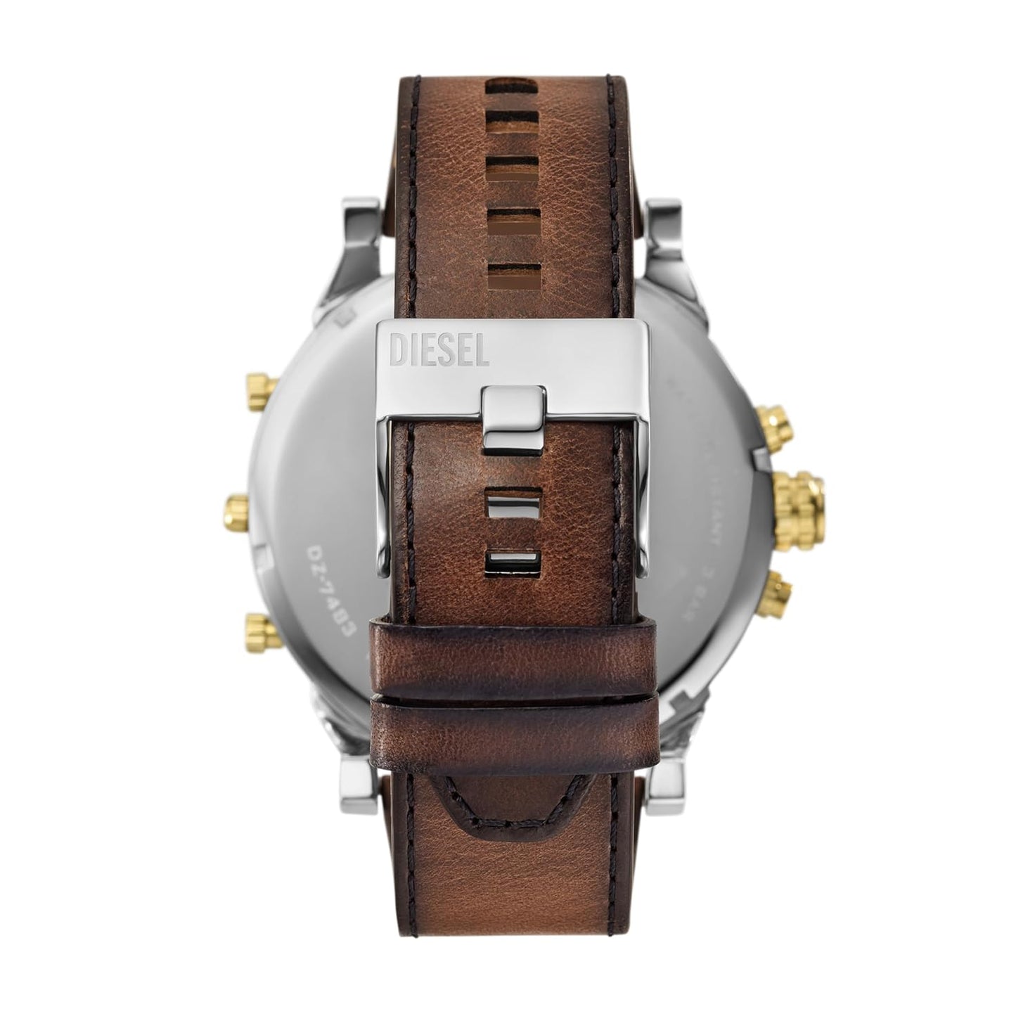 Diesel Leather Analog Silver Dial Men's Watch-Dz7483, Band Color-Brown
